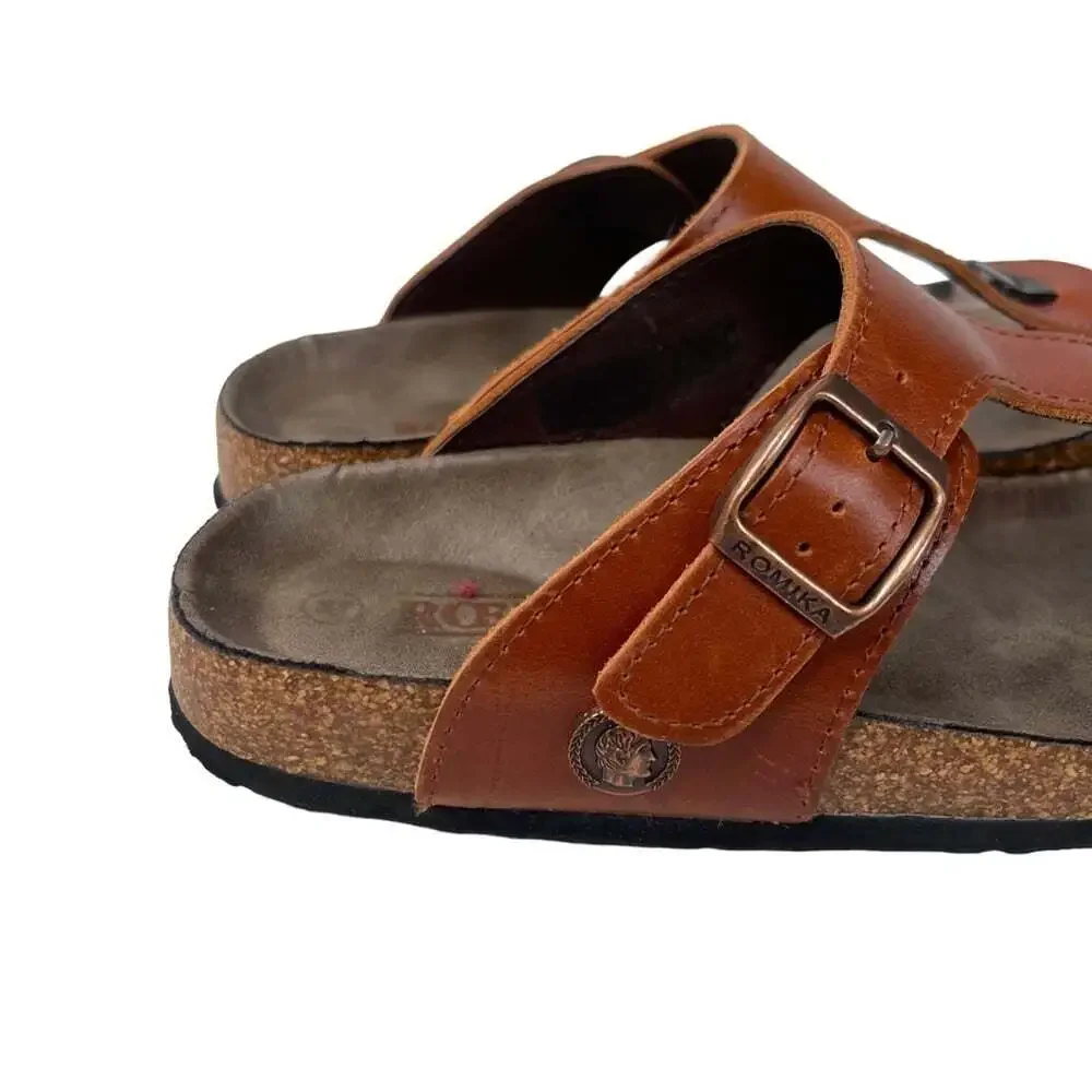 Romika Roemer Womens Brown Rust Leather Slide On Thong Sandals Size 6 Euro 37